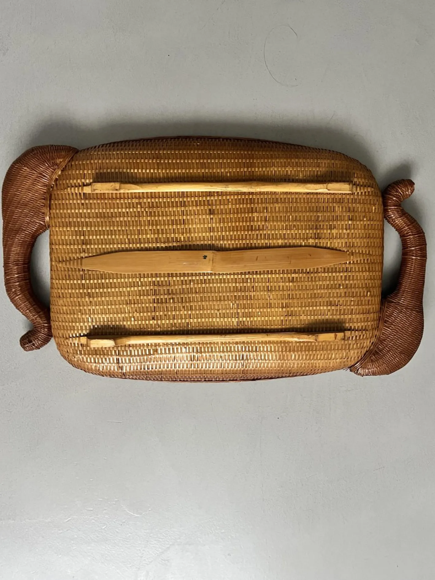 Vintage Tablett aus Korbgeflecht, 1950er
