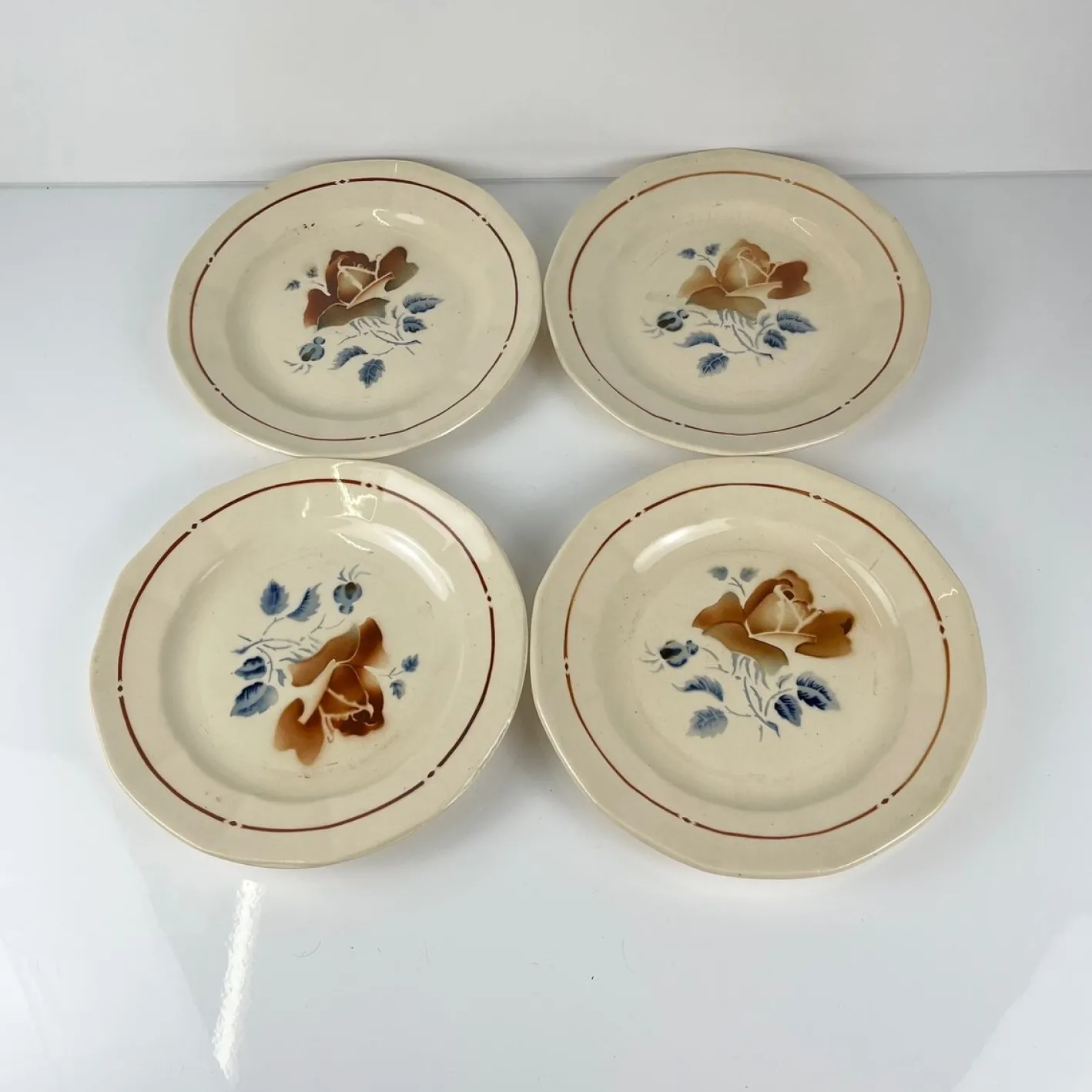 Vintage Teller mit Blumenmotiven von Sarreguemines, 1920er, 4er Set