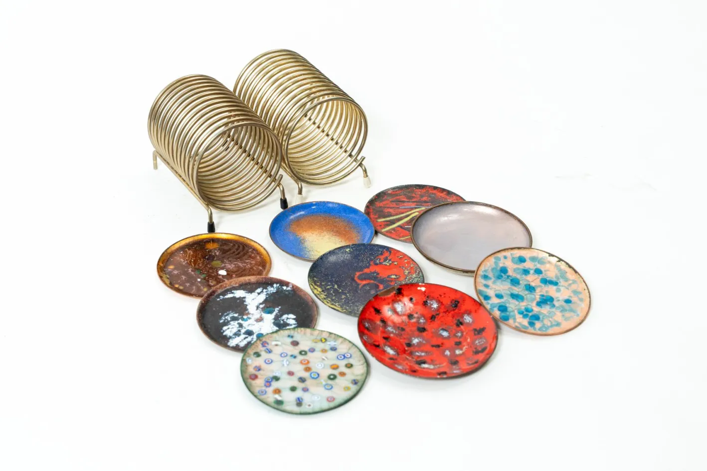 Vintage Untersetzer aus emailliertem Kupfer, 1960er, 2er Set