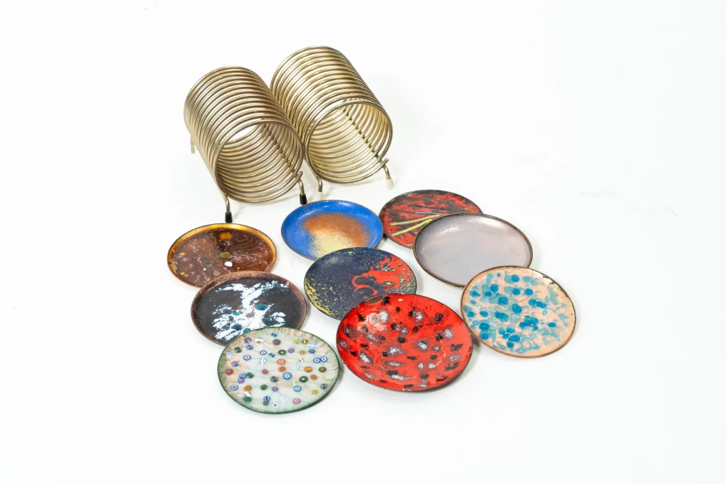 Vintage Untersetzer aus emailliertem Kupfer, 1960er, 2er Set