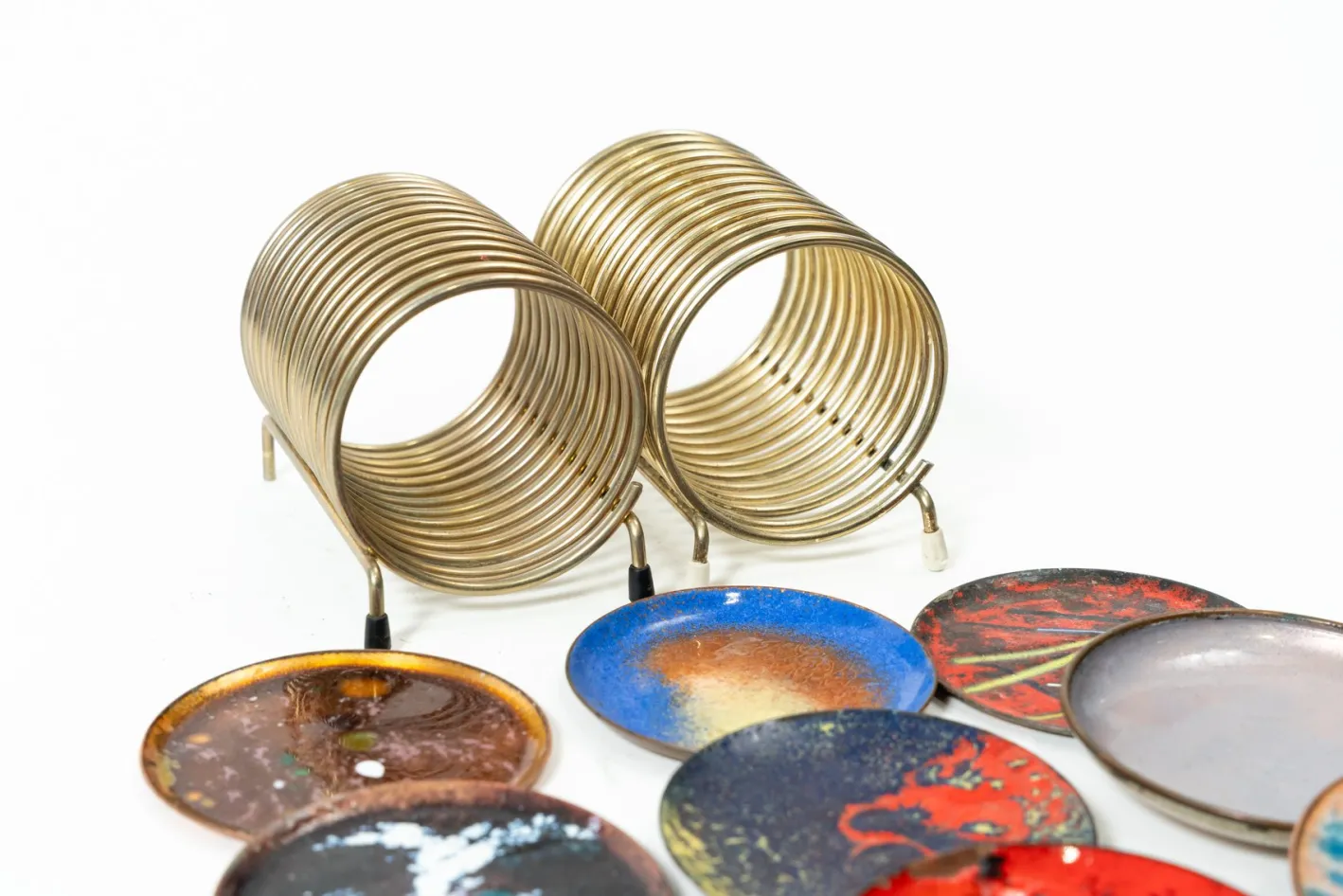 Vintage Untersetzer aus emailliertem Kupfer, 1960er, 2er Set