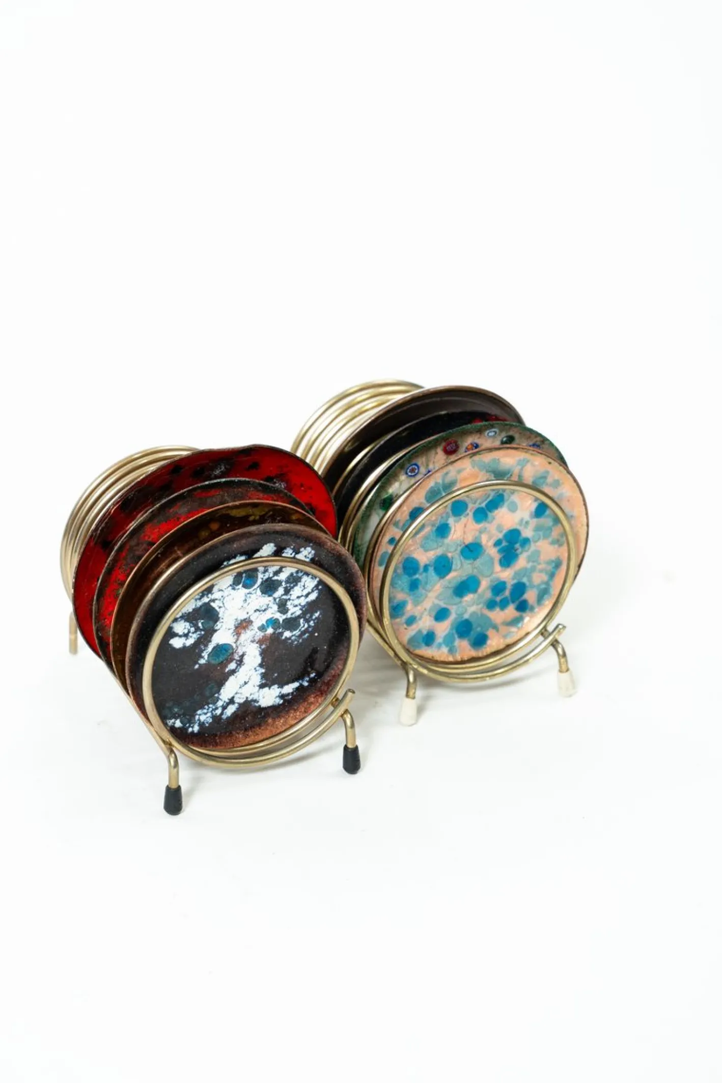 Vintage Untersetzer aus emailliertem Kupfer, 1960er, 2er Set