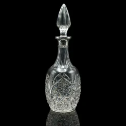 Vintage Whisky Karaffe, Englisch, Geschliffenes Glas, Silber, Spirituosengefäß, Gepunzt, 1980er