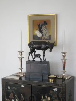 V. Winkler, Doe and Fawn Skulptur, 1930er, Bronze