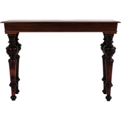 Wall or Console Table in Mahogany with Carved Round Legs, 1880s