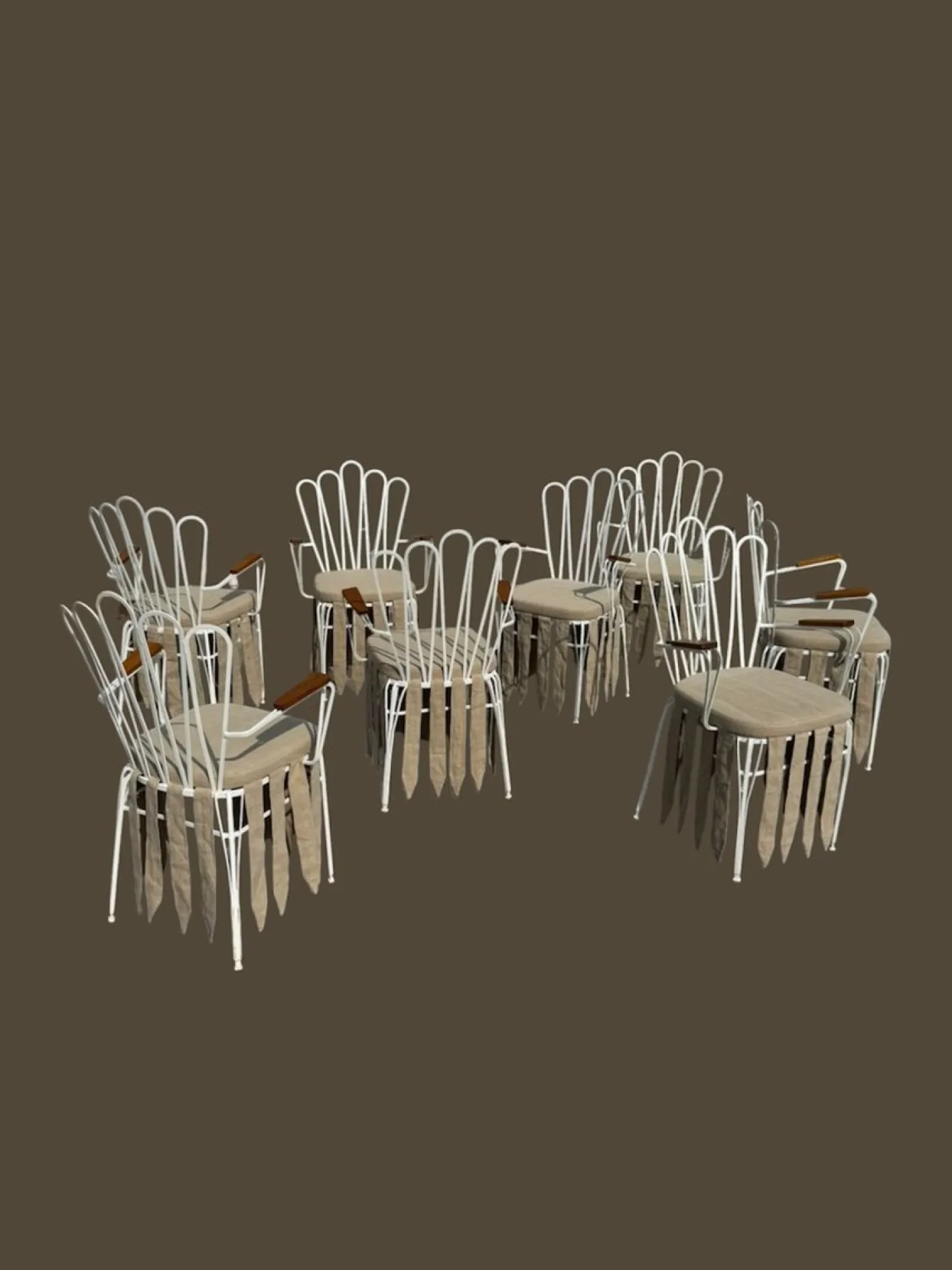 Weiße Gartenstühle aus Eisen, 1940er, 8er Set