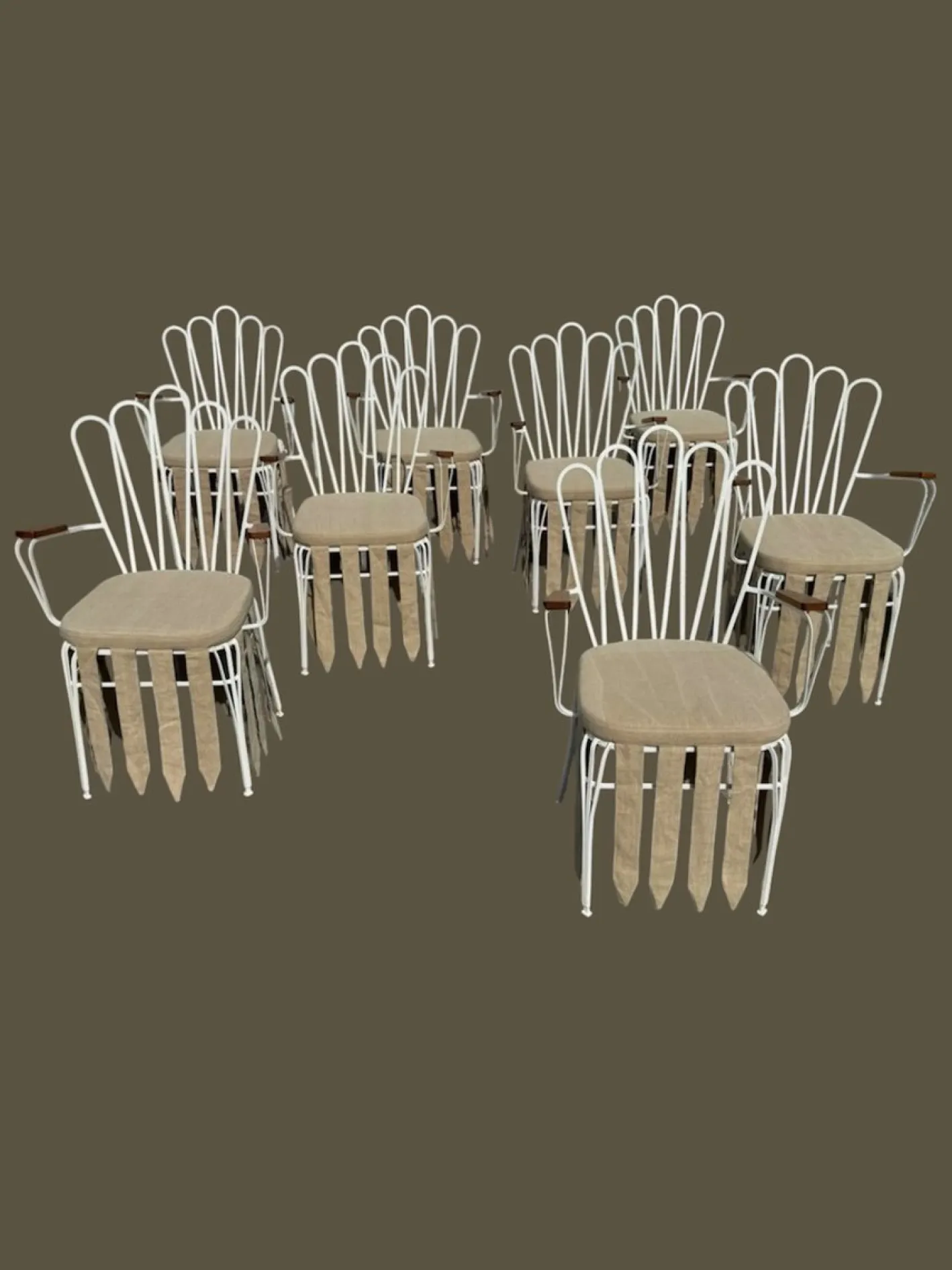 Weiße Gartenstühle aus Eisen, 1940er, 8er Set