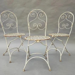 Weiße Gartenstühle aus Eisen, 3er Set