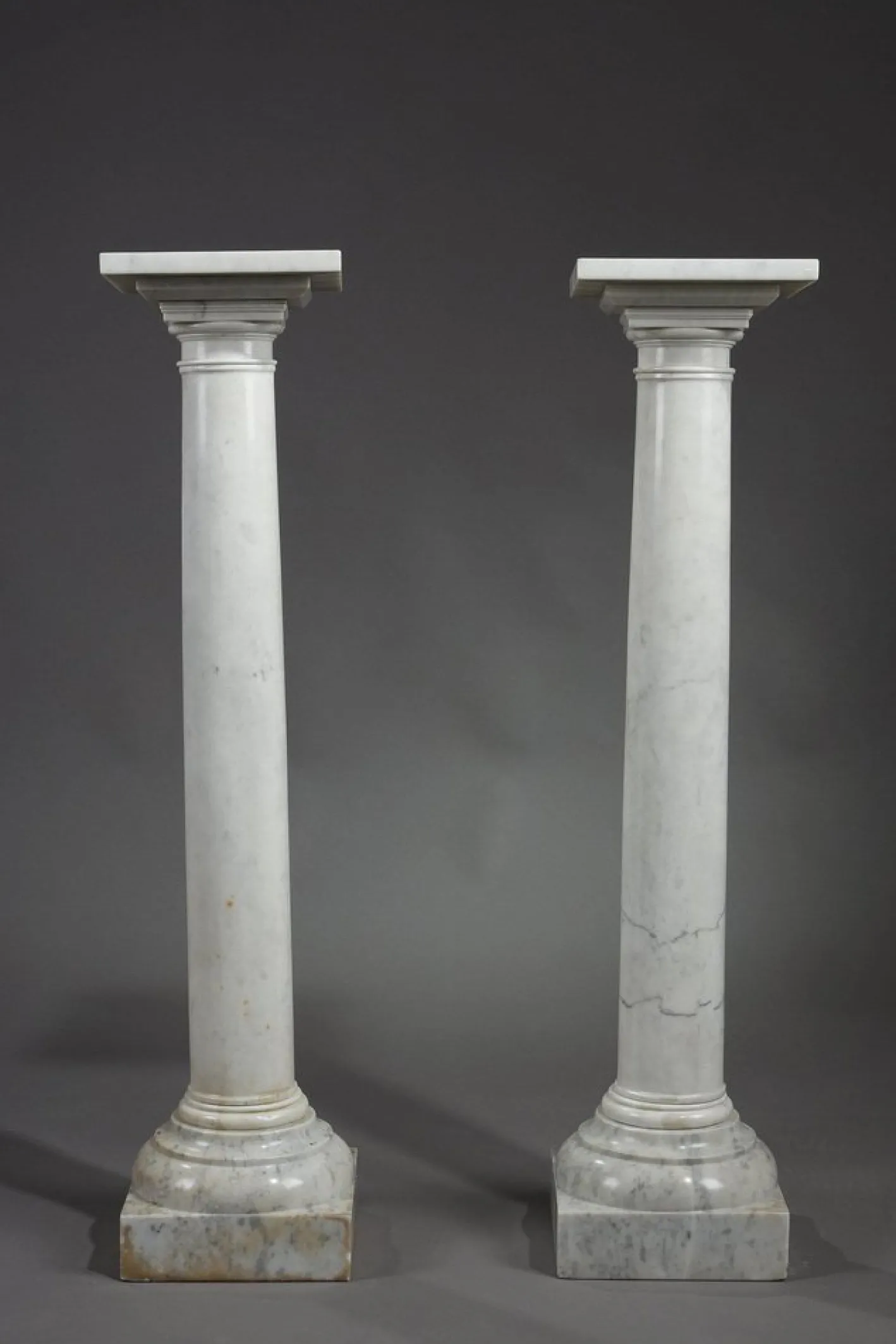 Weiße Marmorsäulen, 1880, 2er Set