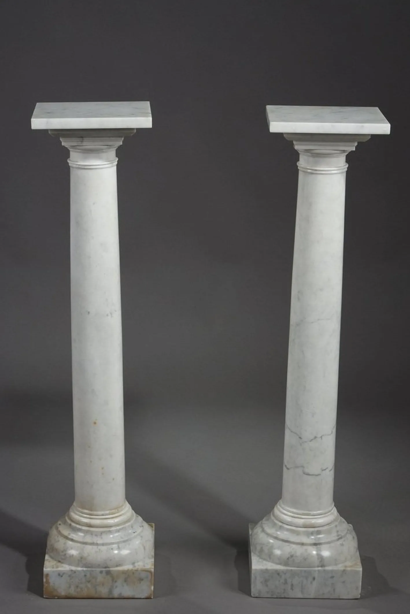 Weiße Marmorsäulen, 1880, 2er Set