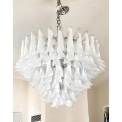 Weißer und transparenter Selle Murano Glas Kronleuchter von Simoeng