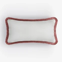 Weißes Hellrosa mit Hellrosa Fransen Gestreiftes Kissen von LO DECOR für Lorenza Briola