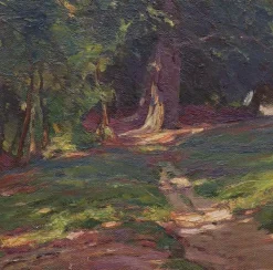 Wilhelm Feldmann, Waldlandschaft im Sonnenlicht, 1900, Ölgemälde