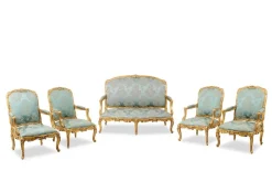 Wohnzimmer im Louis XV Stil mit Vergoldeten Holzrahmen, 1880er, 5er Set