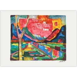 Wolf Reuther, Automne Sur la Vallée de l'Inn, 1971, Lithographie