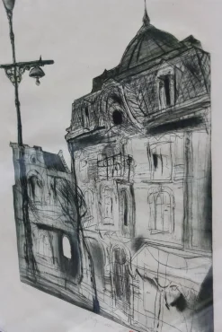 Yavora Petrova, Schwarz-Weiße Art Deco Häuser, 1987, Original Collage
