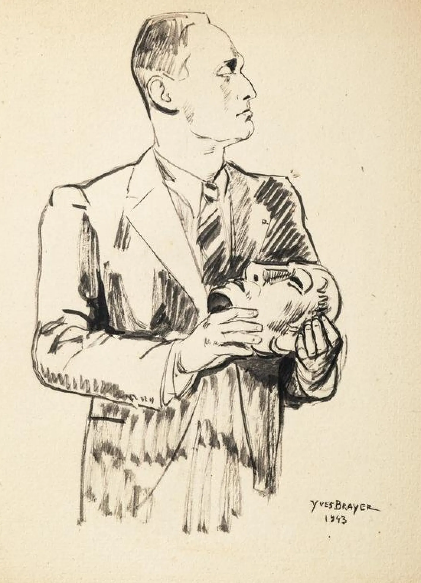 Yves Brayer, La Masque, 1943, Federzeichnung