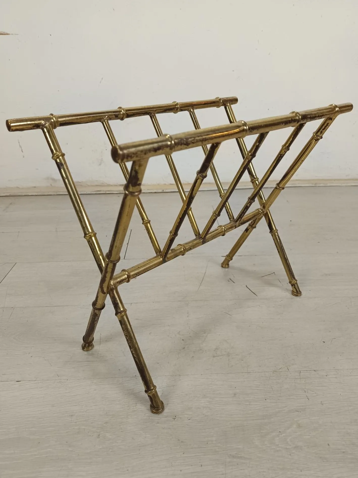 Zeitungsständer aus Messing & Bambus, 1970er