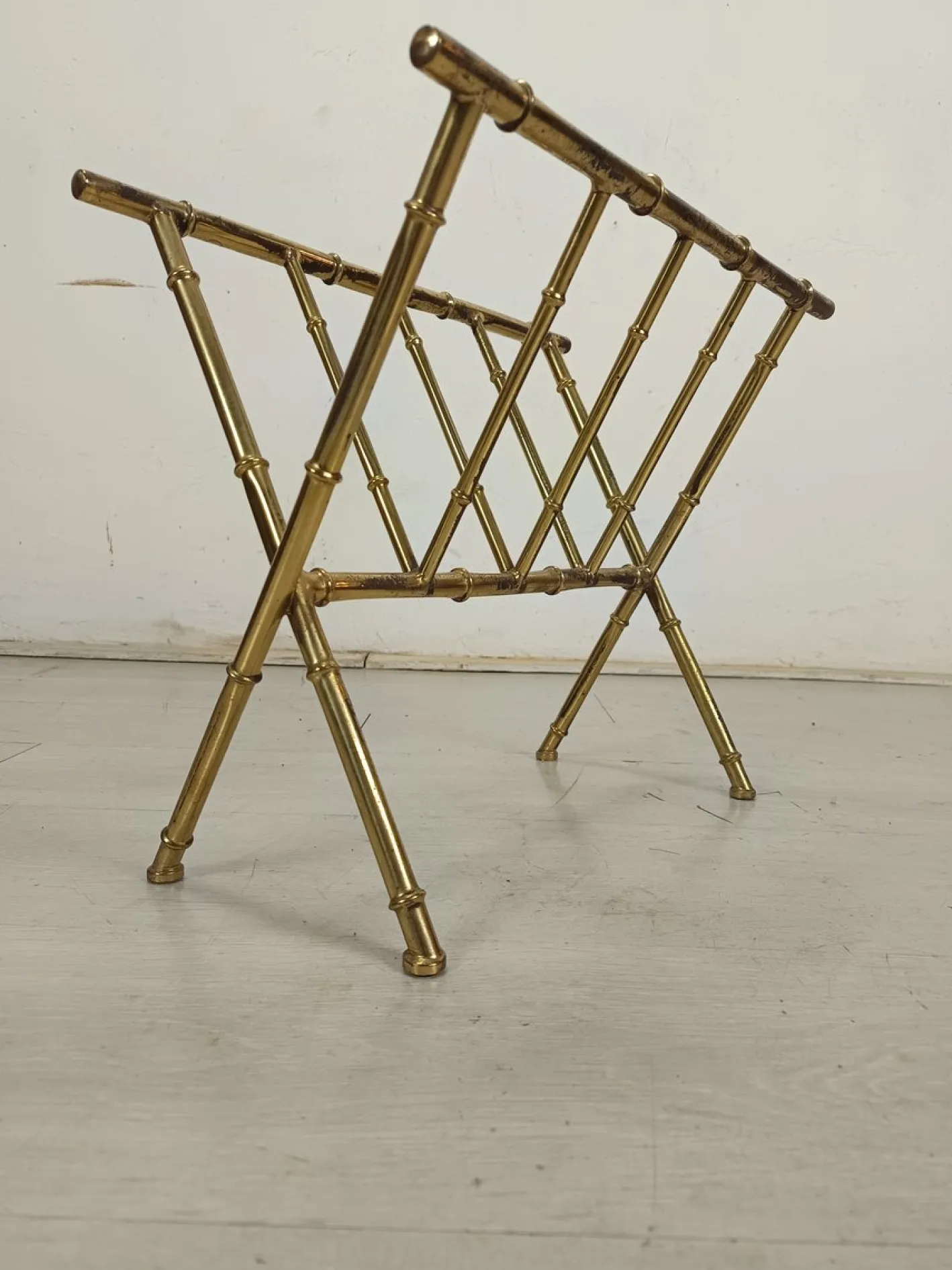 Zeitungsständer aus Messing & Bambus, 1970er