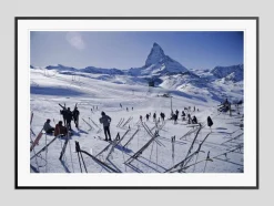 Zermatt Skiing Oversize C Print Framed in Black by Slim Aarons
