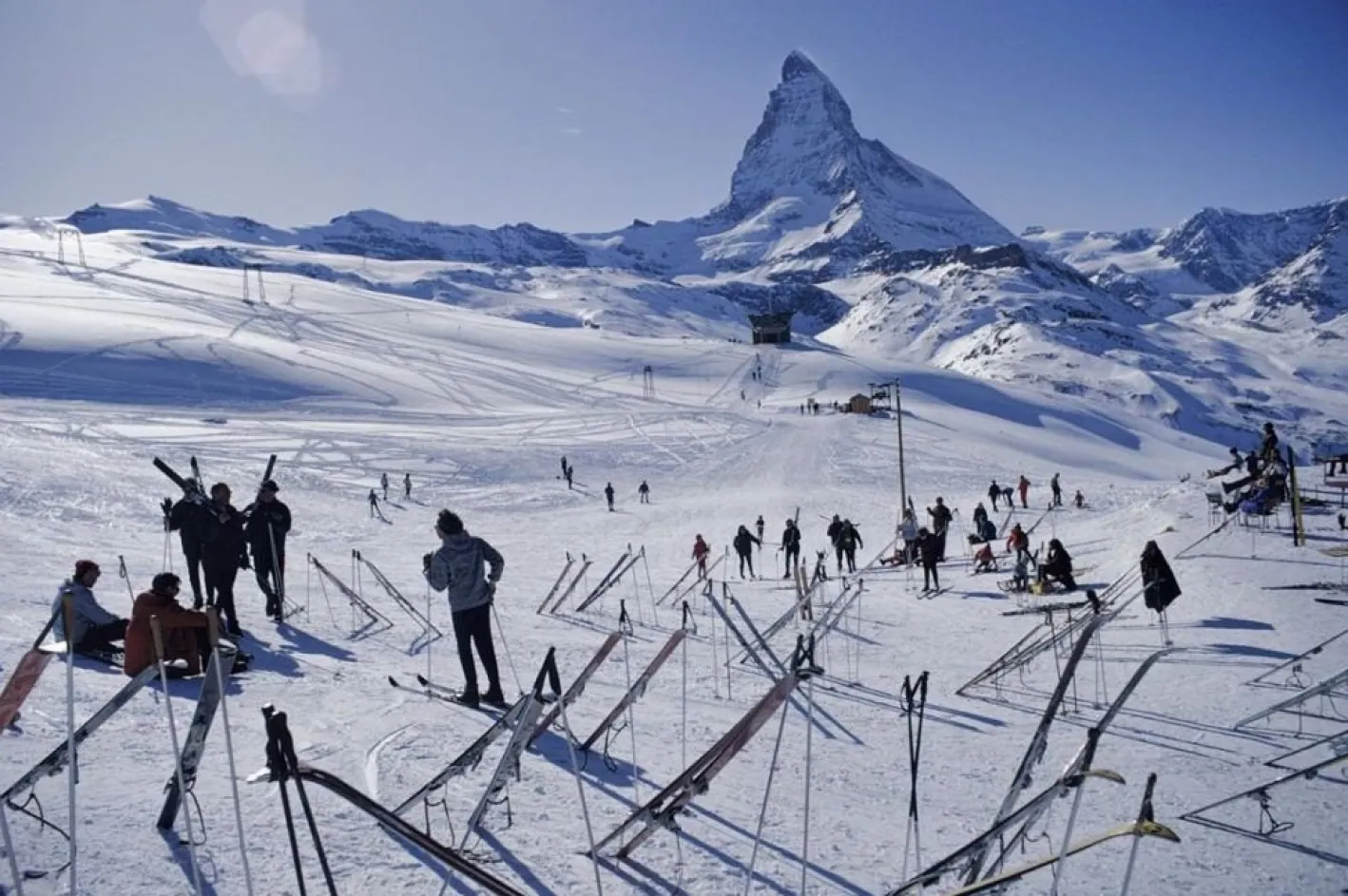 Zermatt Skiing Oversize C Print Framed in Black by Slim Aarons
