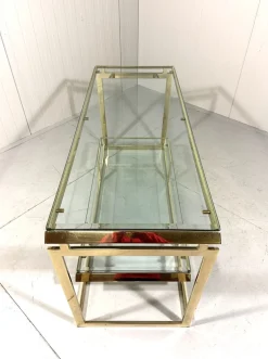 Zweistufiger Konsolentisch aus Messing & Abgeschrägtem Glas, 1970er