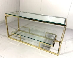 Zweistufiger Konsolentisch aus Messing & Abgeschrägtem Glas, 1970er