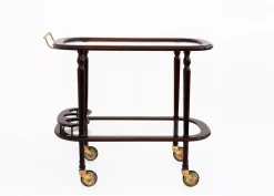 Zweistufiger Vintage Servierwagen aus Lackiertem Holz & Glas mit Messingdetails, 1940