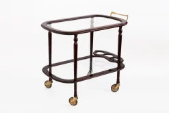 Zweistufiger Vintage Servierwagen aus Lackiertem Holz & Glas mit Messingdetails, 1940