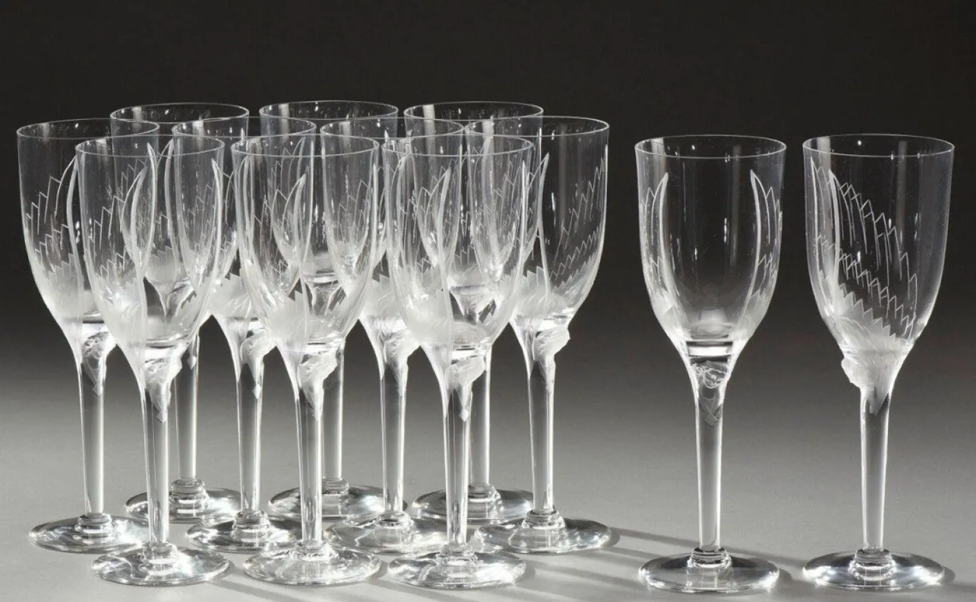 Zwölf Engel Champagnergläser von Marc Lalique, 1948, 12 Set