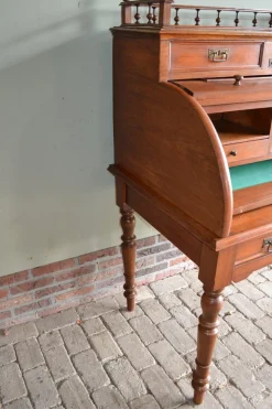 Zylinderförmiger Art Deco Schreibtisch aus Nussholz