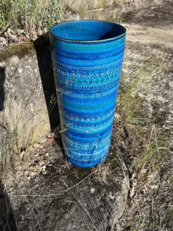 Zylindrische Rimini Blue Keramikvase von Bitossi, Italien 1960er