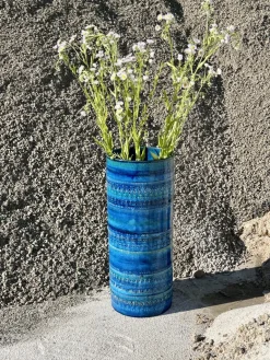 Zylindrische Rimini Blue Keramikvase von Bitossi, Italien 1960er