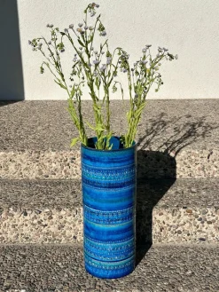 Zylindrische Rimini Blue Keramikvase von Bitossi, Italien 1960er