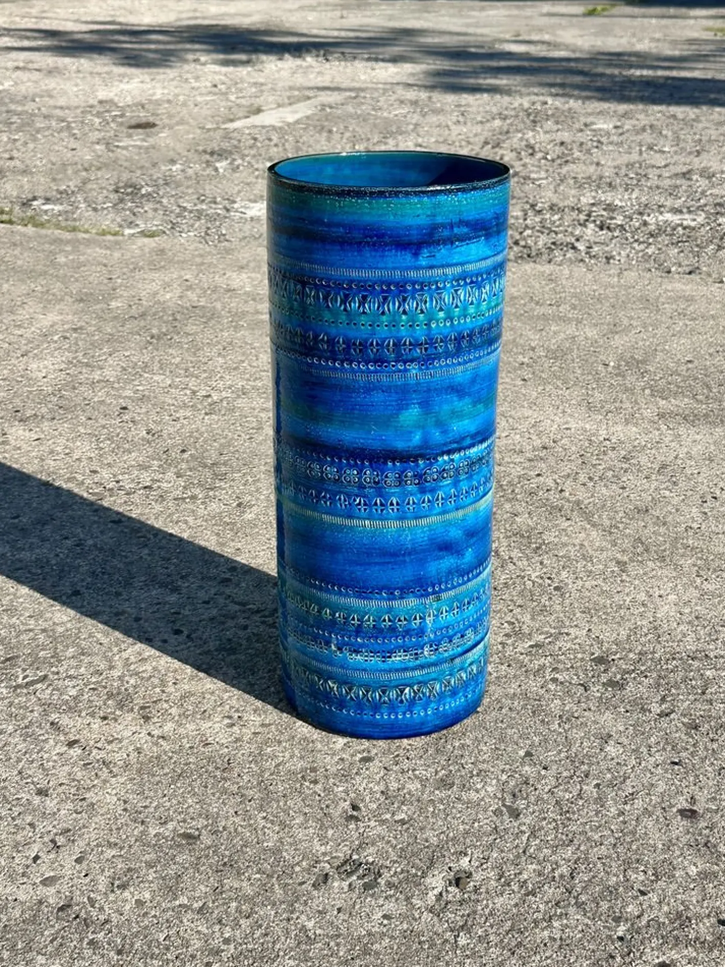Zylindrische Rimini Blue Keramikvase von Bitossi, Italien 1960er