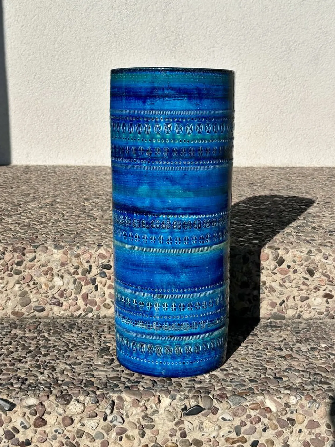 Zylindrische Rimini Blue Keramikvase von Bitossi, Italien 1960er
