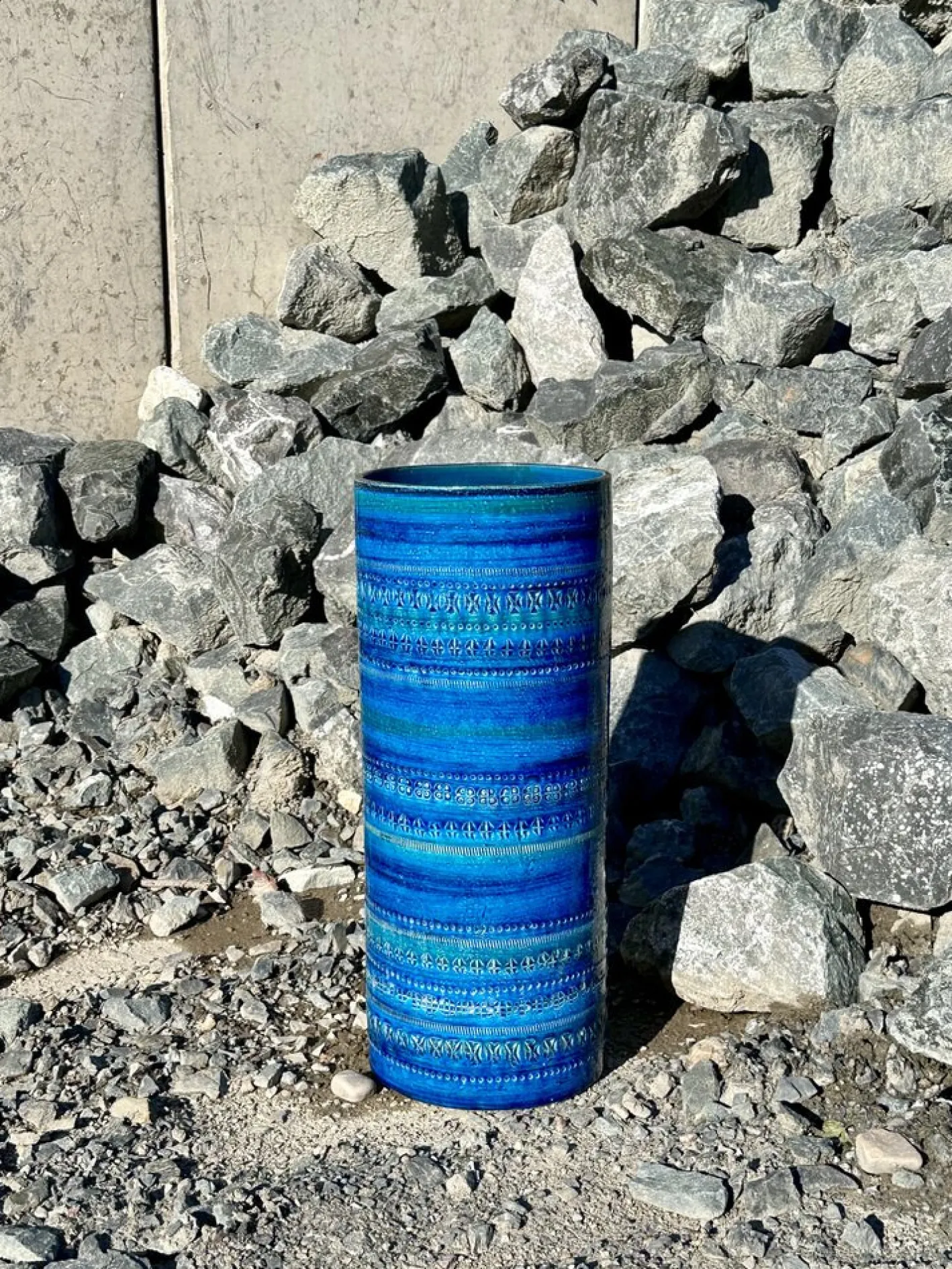 Zylindrische Rimini Blue Keramikvase von Bitossi, Italien 1960er