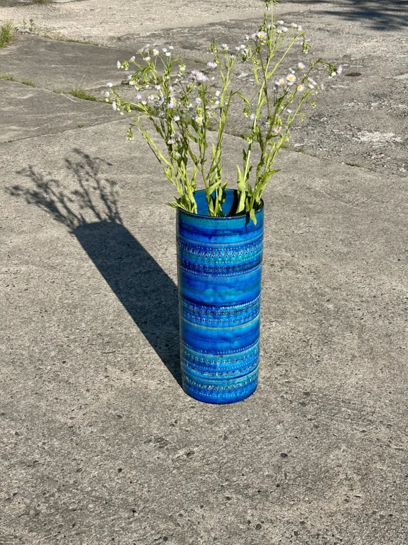 Zylindrische Rimini Blue Keramikvase von Bitossi, Italien 1960er