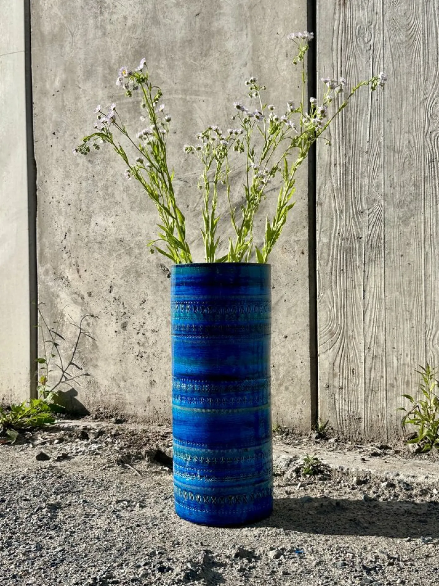 Zylindrische Rimini Blue Keramikvase von Bitossi, Italien 1960er