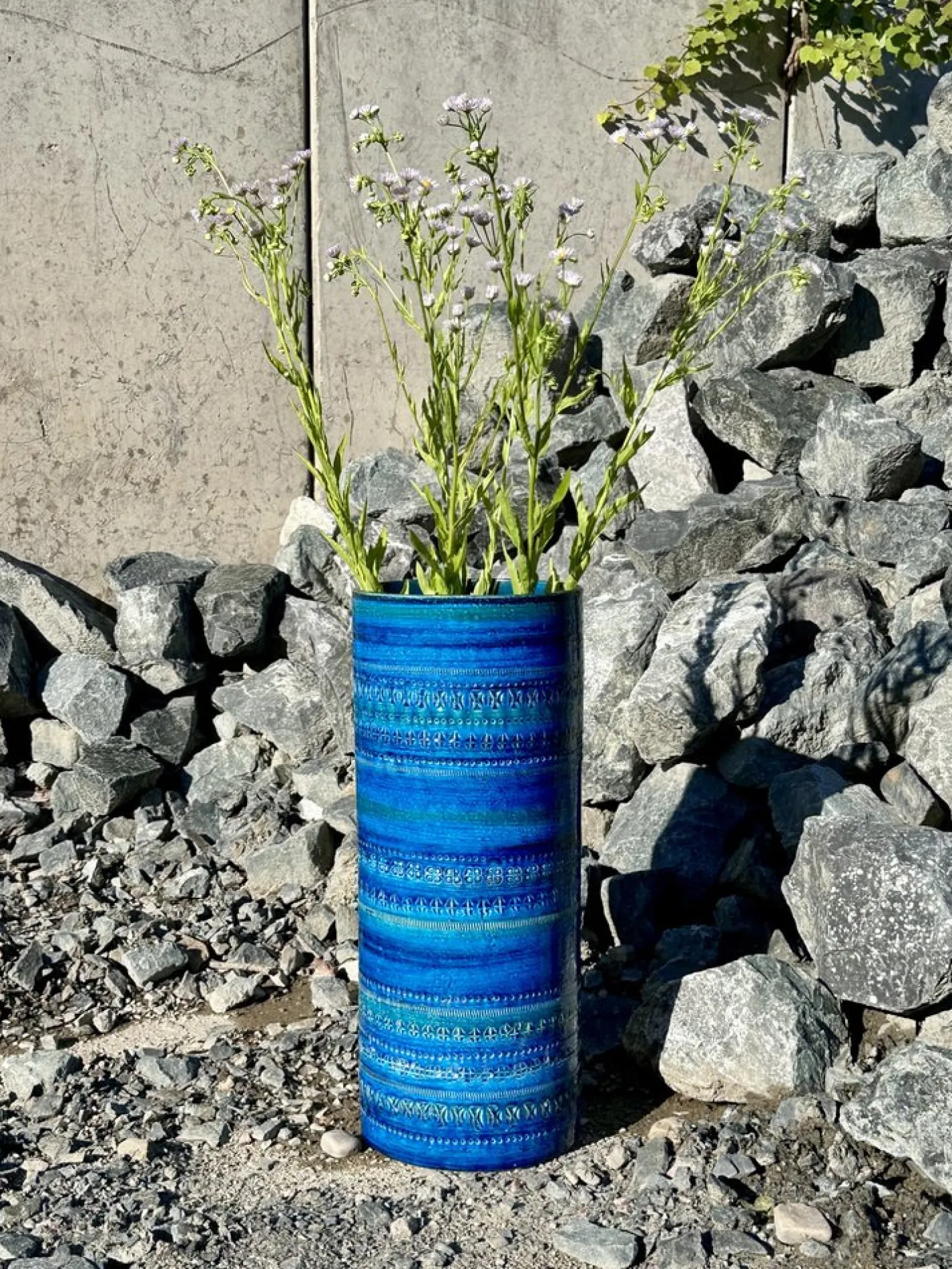 Zylindrische Rimini Blue Keramikvase von Bitossi, Italien 1960er