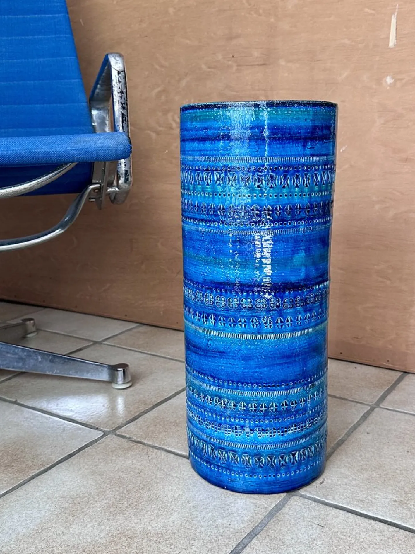 Zylindrische Rimini Blue Keramikvase von Bitossi, Italien 1960er